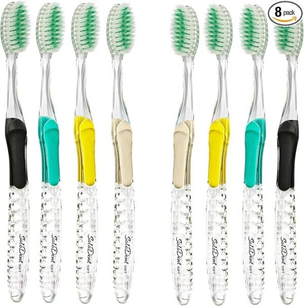 Toothbrush Soft, Silver & Jade Flossing Bristles (Pack of 8) Colors May Vary - Image 1