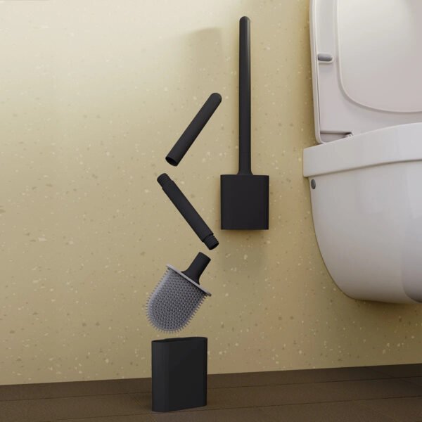Black Silicone Toilet Brush with Long Handle - Image 1