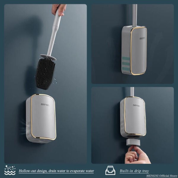 Wall-Mounted Quick-Drain Toilet Brush Set - Image 1