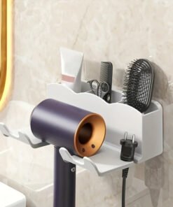 Non-Perforated Wall-Mounted Hair Dryer Storage Rack