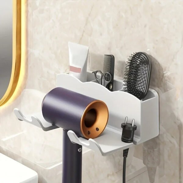 Non-Perforated Wall-Mounted Hair Dryer Storage Rack - Image 1