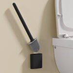 Black Silicone Toilet Brush with Long Handle - Image 2