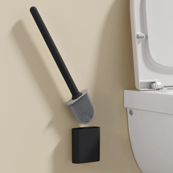 Black Silicone Toilet Brush with Long Handle - Image 2