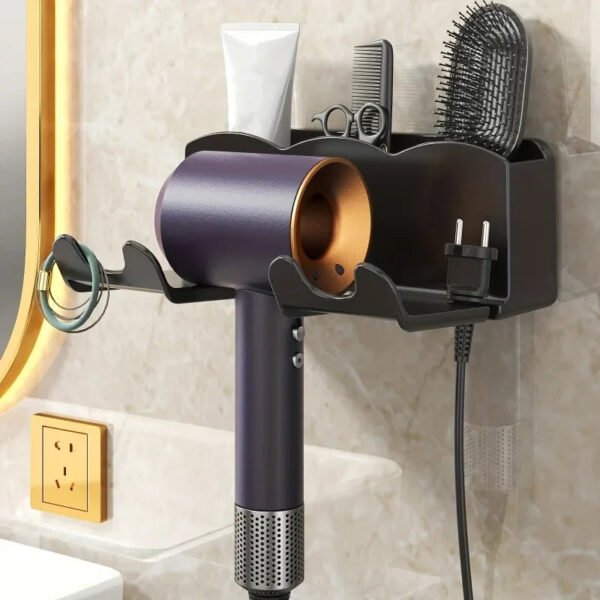 Non-Perforated Wall-Mounted Hair Dryer Storage Rack - Image 4