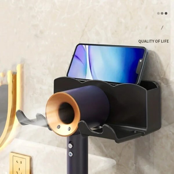 Non-Perforated Wall-Mounted Hair Dryer Storage Rack - Image 6